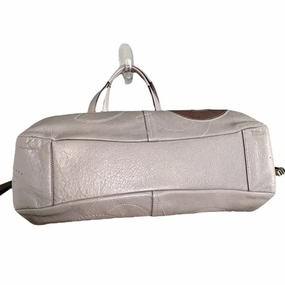 Coach Chelsea Inlaid Leather Charlie Tote Patchwork Gray Silver Blue Lining NEW